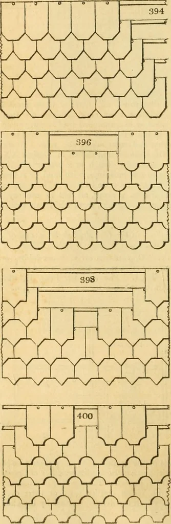 An illustration from An encyclopædia of cottage, farm, and villa architecture and furniture : containing numerous designs for dwellings from the cottage to the villa including farm houses, farmeries, and other agricultural buildings, several designs for country inns, public houses, and parochial schools, with the requisite fittings-up fixtures and furniture ; and appropriate offices, gardens and garden scenery ; each design accompanied by analytical and critical marks illustrative of the principles of archtiectural science and taste on whihc it is composed, 1836, leaf 251