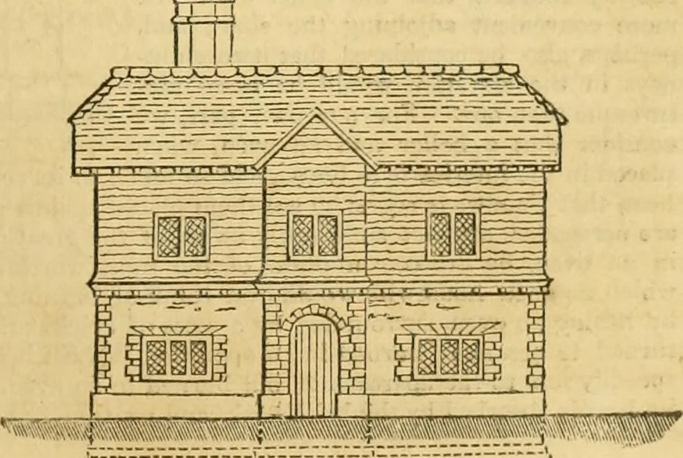 An illustration from An encyclopædia of cottage, farm, and villa architecture and furniture : containing numerous designs for dwellings from the cottage to the villa including farm houses, farmeries, and other agricultural buildings, several designs for country inns, public houses, and parochial schools, with the requisite fittings-up fixtures and furniture ; and appropriate offices, gardens and garden scenery ; each design accompanied by analytical and critical marks illustrative of the principles of archtiectural science and taste on whihc it is composed, 1836, leaf 252
