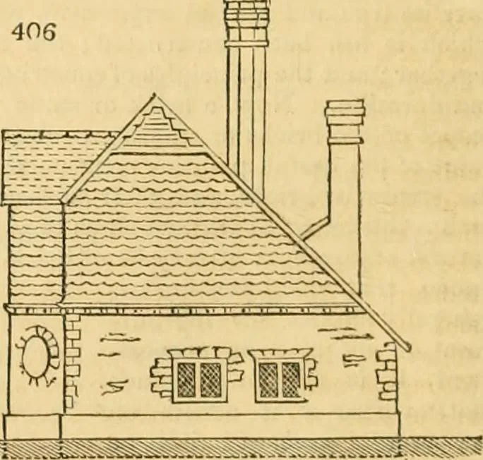 An illustration from An encyclopædia of cottage, farm, and villa architecture and furniture : containing numerous designs for dwellings from the cottage to the villa including farm houses, farmeries, and other agricultural buildings, several designs for country inns, public houses, and parochial schools, with the requisite fittings-up fixtures and furniture ; and appropriate offices, gardens and garden scenery ; each design accompanied by analytical and critical marks illustrative of the principles of archtiectural science and taste on whihc it is composed, 1836, leaf 253