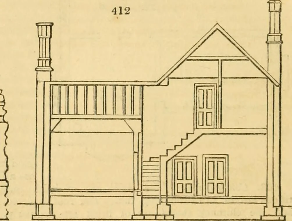 An illustration from An encyclopædia of cottage, farm, and villa architecture and furniture : containing numerous designs for dwellings from the cottage to the villa including farm houses, farmeries, and other agricultural buildings, several designs for country inns, public houses, and parochial schools, with the requisite fittings-up fixtures and furniture ; and appropriate offices, gardens and garden scenery ; each design accompanied by analytical and critical marks illustrative of the principles of archtiectural science and taste on whihc it is composed, 1836, leaf 255