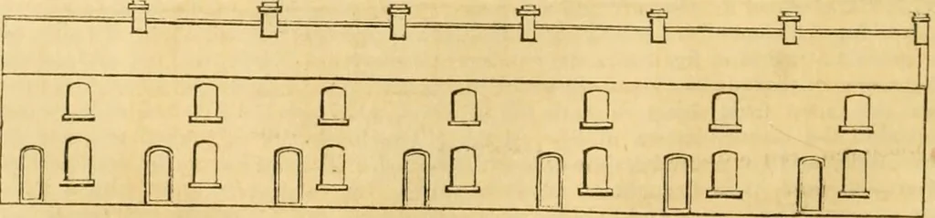 An illustration from An encyclopædia of cottage, farm, and villa architecture and furniture : containing numerous designs for dwellings from the cottage to the villa including farm houses, farmeries, and other agricultural buildings, several designs for country inns, public houses, and parochial schools, with the requisite fittings-up fixtures and furniture ; and appropriate offices, gardens and garden scenery ; each design accompanied by analytical and critical marks illustrative of the principles of archtiectural science and taste on whihc it is composed, 1836, leaf 261