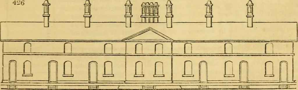 An illustration from An encyclopædia of cottage, farm, and villa architecture and furniture : containing numerous designs for dwellings from the cottage to the villa including farm houses, farmeries, and other agricultural buildings, several designs for country inns, public houses, and parochial schools, with the requisite fittings-up fixtures and furniture ; and appropriate offices, gardens and garden scenery ; each design accompanied by analytical and critical marks illustrative of the principles of archtiectural science and taste on whihc it is composed, 1836, leaf 262
