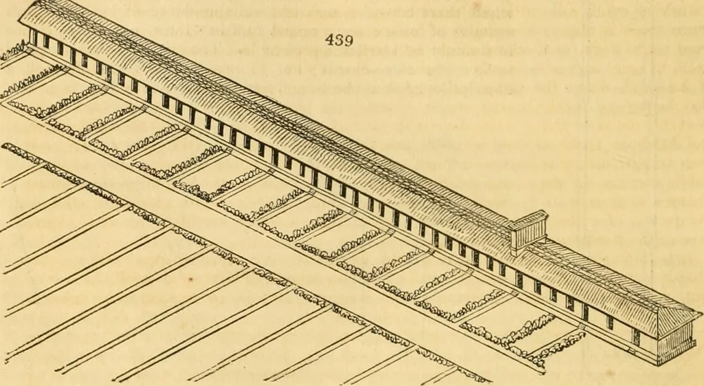 An illustration from An encyclopædia of cottage, farm, and villa architecture and furniture : containing numerous designs for dwellings from the cottage to the villa including farm houses, farmeries, and other agricultural buildings, several designs for country inns, public houses, and parochial schools, with the requisite fittings-up fixtures and furniture ; and appropriate offices, gardens and garden scenery ; each design accompanied by analytical and critical marks illustrative of the principles of archtiectural science and taste on whihc it is composed, 1836, leaf 267
