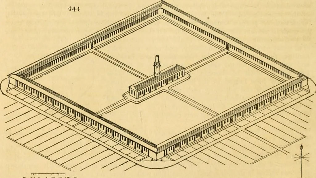 An illustration from An encyclopædia of cottage, farm, and villa architecture and furniture : containing numerous designs for dwellings from the cottage to the villa including farm houses, farmeries, and other agricultural buildings, several designs for country inns, public houses, and parochial schools, with the requisite fittings-up fixtures and furniture ; and appropriate offices, gardens and garden scenery ; each design accompanied by analytical and critical marks illustrative of the principles of archtiectural science and taste on whihc it is composed, 1836, leaf 273