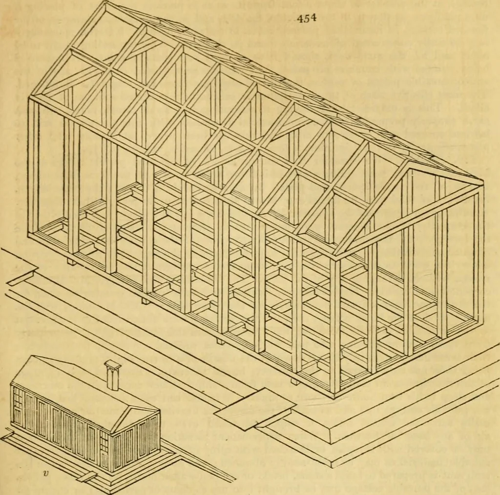 An illustration from An encyclopædia of cottage, farm, and villa architecture and furniture : containing numerous designs for dwellings from the cottage to the villa including farm houses, farmeries, and other agricultural buildings, several designs for country inns, public houses, and parochial schools, with the requisite fittings-up fixtures and furniture ; and appropriate offices, gardens and garden scenery ; each design accompanied by analytical and critical marks illustrative of the principles of archtiectural science and taste on whihc it is composed, 1836, leaf 278