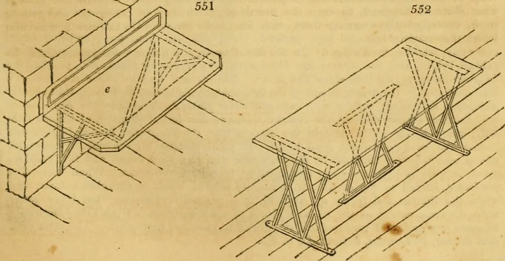 An illustration from An encyclopædia of cottage, farm, and villa architecture and furniture : containing numerous designs for dwellings from the cottage to the villa including farm houses, farmeries, and other agricultural buildings, several designs for country inns, public houses, and parochial schools, with the requisite fittings-up fixtures and furniture ; and appropriate offices, gardens and garden scenery ; each design accompanied by analytical and critical marks illustrative of the principles of archtiectural science and taste on whihc it is composed, 1836, leaf 316