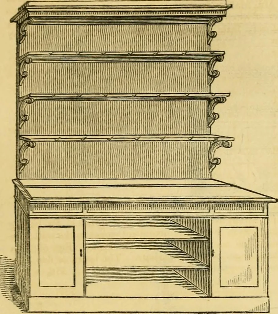 An illustration from An encyclopædia of cottage, farm, and villa architecture and furniture : containing numerous designs for dwellings from the cottage to the villa including farm houses, farmeries, and other agricultural buildings, several designs for country inns, public houses, and parochial schools, with the requisite fittings-up fixtures and furniture ; and appropriate offices, gardens and garden scenery ; each design accompanied by analytical and critical marks illustrative of the principles of archtiectural science and taste on whihc it is composed, 1836, leaf 318