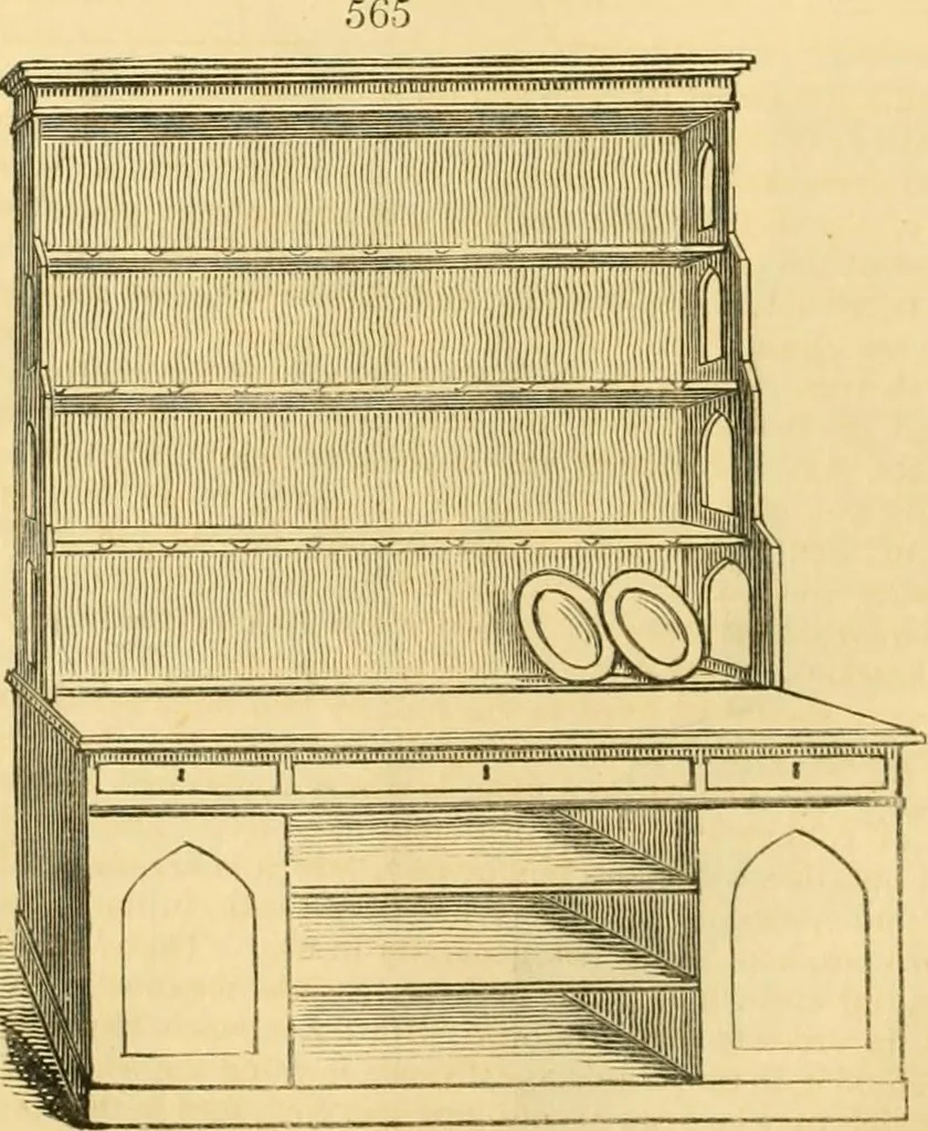 An illustration from An encyclopædia of cottage, farm, and villa architecture and furniture : containing numerous designs for dwellings from the cottage to the villa including farm houses, farmeries, and other agricultural buildings, several designs for country inns, public houses, and parochial schools, with the requisite fittings-up fixtures and furniture ; and appropriate offices, gardens and garden scenery ; each design accompanied by analytical and critical marks illustrative of the principles of archtiectural science and taste on whihc it is composed, 1836, leaf 319