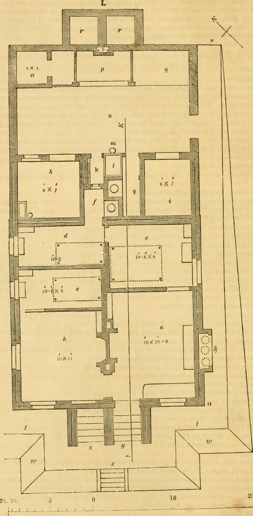 An illustration from An encyclopædia of cottage, farm, and villa architecture and furniture : containing numerous designs for dwellings from the cottage to the villa including farm houses, farmeries, and other agricultural buildings, several designs for country inns, public houses, and parochial schools, with the requisite fittings-up fixtures and furniture ; and appropriate offices, gardens and garden scenery ; each design accompanied by analytical and critical marks illustrative of the principles of archtiectural science and taste on whihc it is composed, 1836, leaf 33