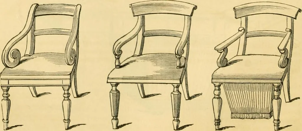An illustration from An encyclopædia of cottage, farm, and villa architecture and furniture : containing numerous designs for dwellings from the cottage to the villa including farm houses, farmeries, and other agricultural buildings, several designs for country inns, public houses, and parochial schools, with the requisite fittings-up fixtures and furniture ; and appropriate offices, gardens and garden scenery ; each design accompanied by analytical and critical marks illustrative of the principles of archtiectural science and taste on whihc it is composed, 1836, leaf 337