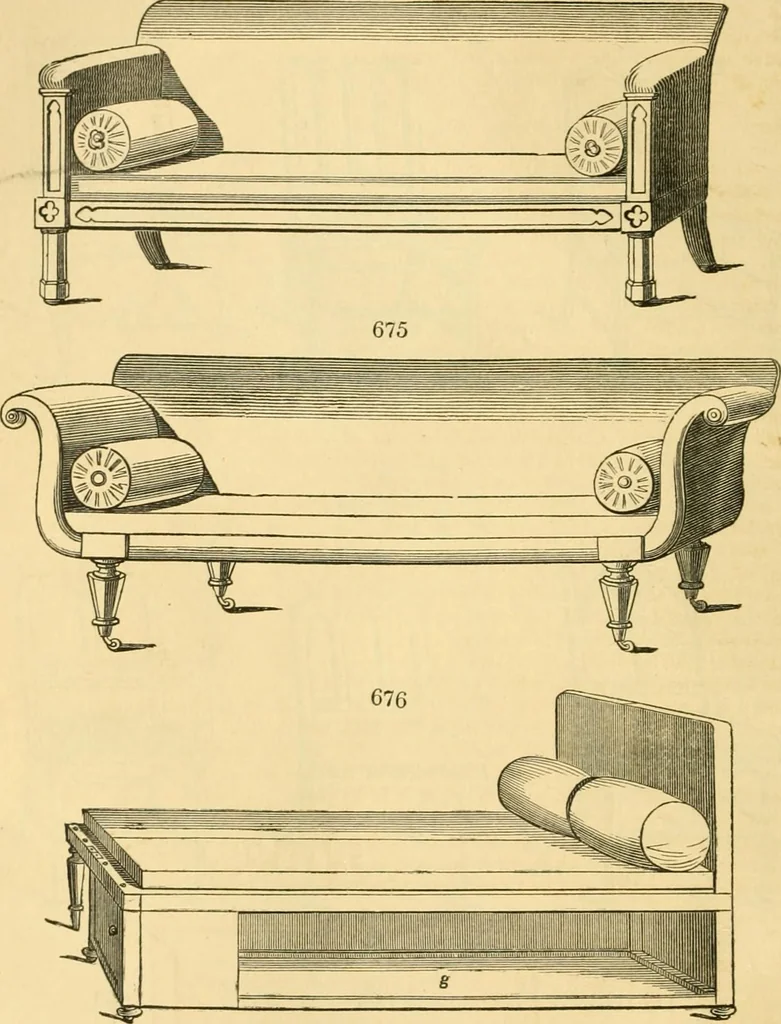 An illustration from An encyclopædia of cottage, farm, and villa architecture and furniture : containing numerous designs for dwellings from the cottage to the villa including farm houses, farmeries, and other agricultural buildings, several designs for country inns, public houses, and parochial schools, with the requisite fittings-up fixtures and furniture ; and appropriate offices, gardens and garden scenery ; each design accompanied by analytical and critical marks illustrative of the principles of archtiectural science and taste on whihc it is composed, 1836, leaf 347