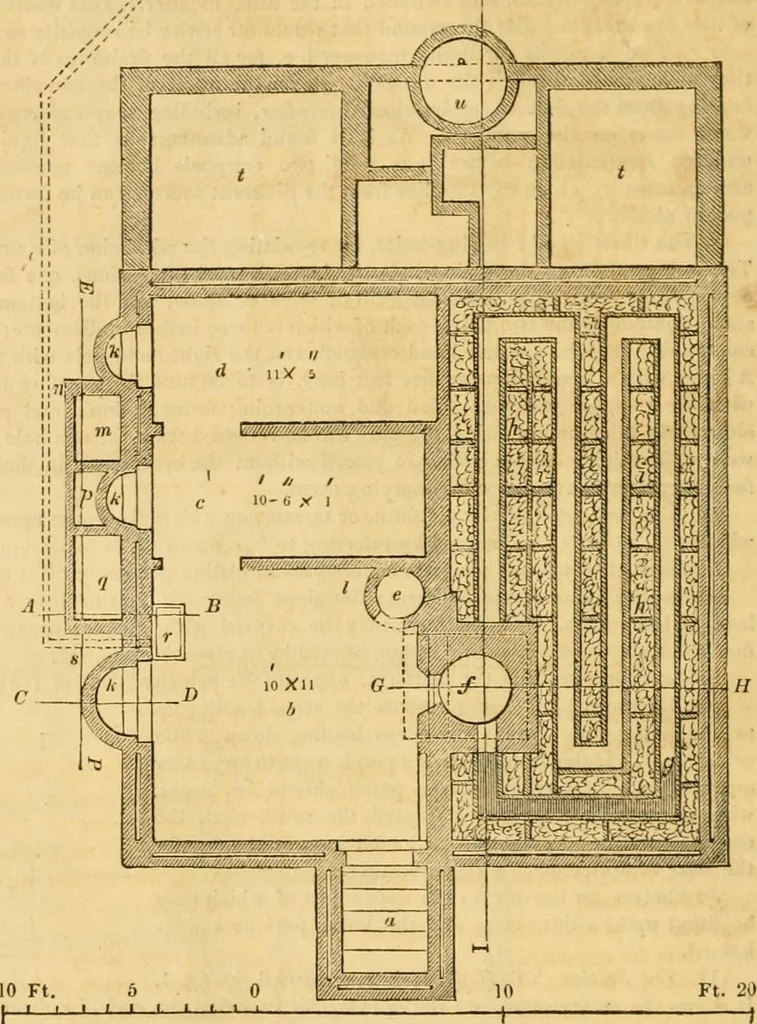 An illustration from An encyclopædia of cottage, farm, and villa architecture and furniture : containing numerous designs for dwellings from the cottage to the villa including farm houses, farmeries, and other agricultural buildings, several designs for country inns, public houses, and parochial schools, with the requisite fittings-up fixtures and furniture ; and appropriate offices, gardens and garden scenery ; each design accompanied by analytical and critical marks illustrative of the principles of archtiectural science and taste on whihc it is composed, 1836, leaf 35