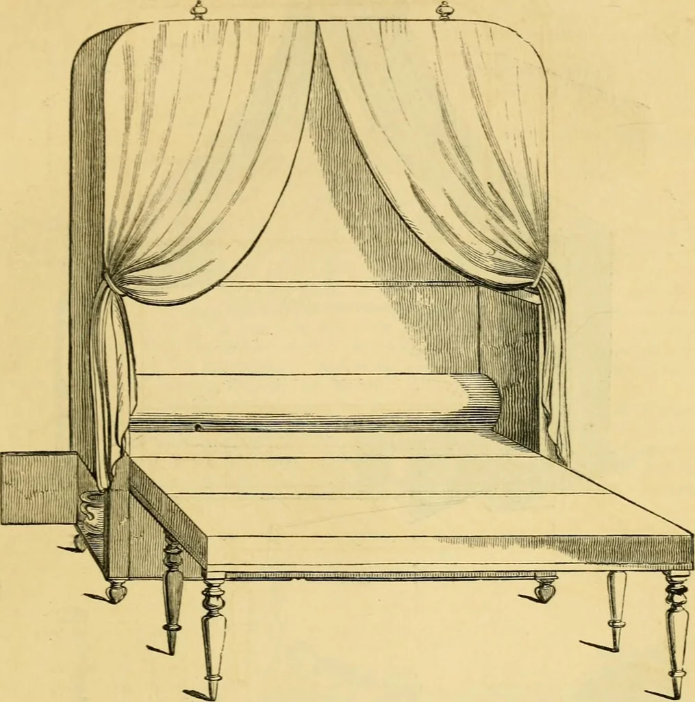 An illustration from An encyclopædia of cottage, farm, and villa architecture and furniture : containing numerous designs for dwellings from the cottage to the villa including farm houses, farmeries, and other agricultural buildings, several designs for country inns, public houses, and parochial schools, with the requisite fittings-up fixtures and furniture ; and appropriate offices, gardens and garden scenery ; each design accompanied by analytical and critical marks illustrative of the principles of archtiectural science and taste on whihc it is composed, 1836, leaf 350