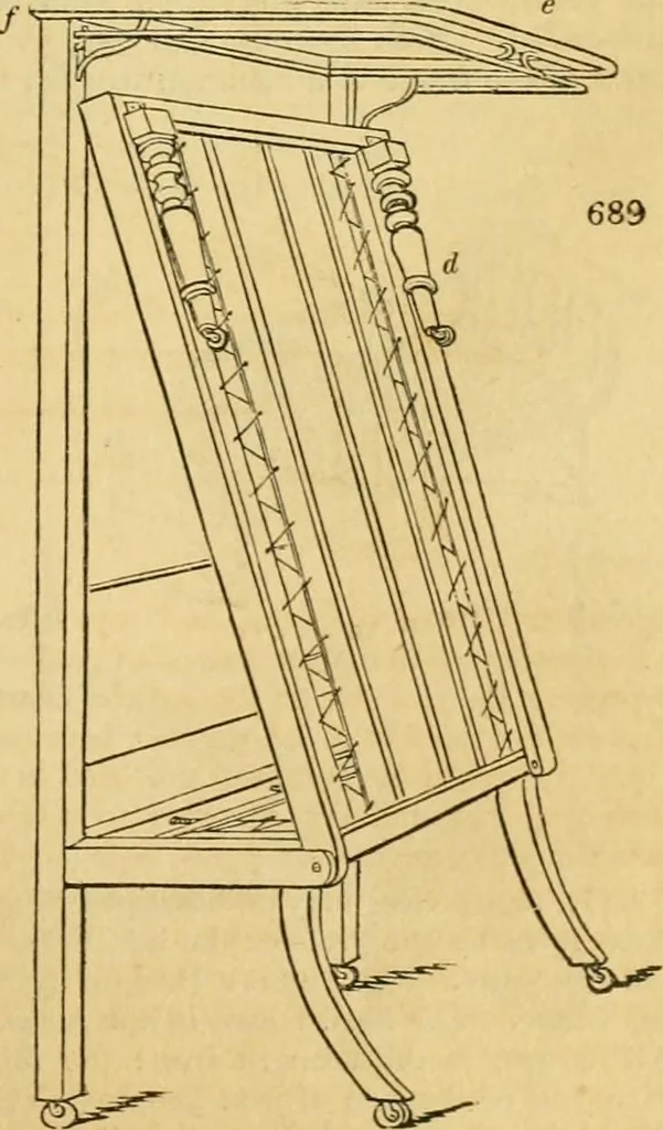 An illustration from An encyclopædia of cottage, farm, and villa architecture and furniture : containing numerous designs for dwellings from the cottage to the villa including farm houses, farmeries, and other agricultural buildings, several designs for country inns, public houses, and parochial schools, with the requisite fittings-up fixtures and furniture ; and appropriate offices, gardens and garden scenery ; each design accompanied by analytical and critical marks illustrative of the principles of archtiectural science and taste on whihc it is composed, 1836, leaf 354
