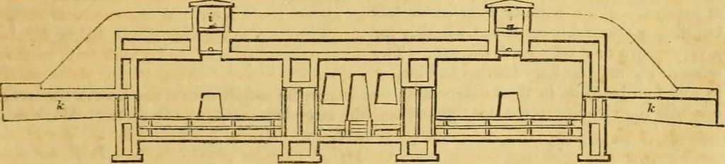 An illustration from An encyclopædia of cottage, farm, and villa architecture and furniture : containing numerous designs for dwellings from the cottage to the villa including farm houses, farmeries, and other agricultural buildings, several designs for country inns, public houses, and parochial schools, with the requisite fittings-up fixtures and furniture ; and appropriate offices, gardens and garden scenery ; each design accompanied by analytical and critical marks illustrative of the principles of archtiectural science and taste on whihc it is composed, 1836, leaf 384