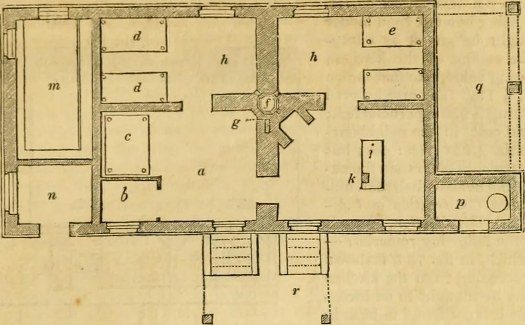 An illustration from An encyclopædia of cottage, farm, and villa architecture and furniture : containing numerous designs for dwellings from the cottage to the villa including farm houses, farmeries, and other agricultural buildings, several designs for country inns, public houses, and parochial schools, with the requisite fittings-up fixtures and furniture ; and appropriate offices, gardens and garden scenery ; each design accompanied by analytical and critical marks illustrative of the principles of archtiectural science and taste on whihc it is composed, 1836, leaf 394