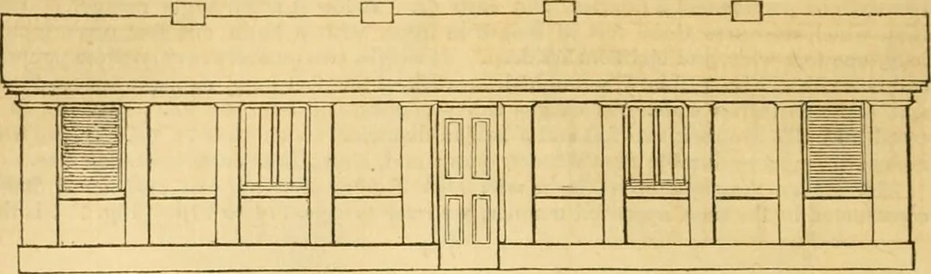 An illustration from An encyclopædia of cottage, farm, and villa architecture and furniture : containing numerous designs for dwellings from the cottage to the villa including farm houses, farmeries, and other agricultural buildings, several designs for country inns, public houses, and parochial schools, with the requisite fittings-up fixtures and furniture ; and appropriate offices, gardens and garden scenery ; each design accompanied by analytical and critical marks illustrative of the principles of archtiectural science and taste on whihc it is composed, 1836, leaf 403