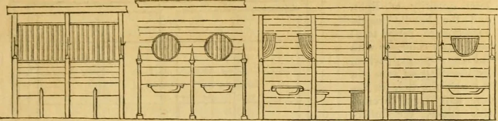 An illustration from An encyclopædia of cottage, farm, and villa architecture and furniture : containing numerous designs for dwellings from the cottage to the villa including farm houses, farmeries, and other agricultural buildings, several designs for country inns, public houses, and parochial schools, with the requisite fittings-up fixtures and furniture ; and appropriate offices, gardens and garden scenery ; each design accompanied by analytical and critical marks illustrative of the principles of archtiectural science and taste on whihc it is composed, 1836, leaf 404