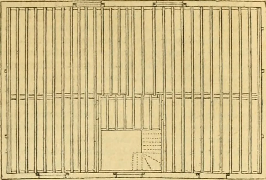 An illustration from An encyclopædia of cottage, farm, and villa architecture and furniture : containing numerous designs for dwellings from the cottage to the villa including farm houses, farmeries, and other agricultural buildings, several designs for country inns, public houses, and parochial schools, with the requisite fittings-up fixtures and furniture ; and appropriate offices, gardens and garden scenery ; each design accompanied by analytical and critical marks illustrative of the principles of archtiectural science and taste on whihc it is composed, 1836, leaf 408