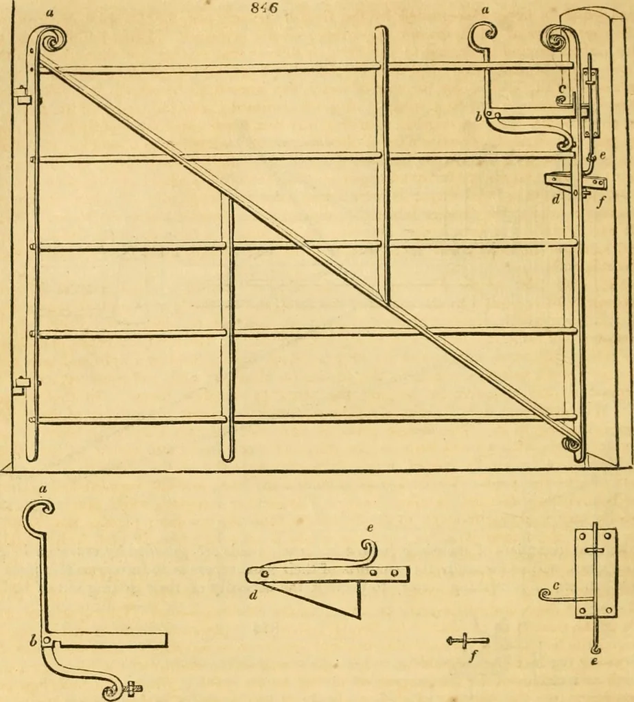 An illustration from An encyclopædia of cottage, farm, and villa architecture and furniture : containing numerous designs for dwellings from the cottage to the villa including farm houses, farmeries, and other agricultural buildings, several designs for country inns, public houses, and parochial schools, with the requisite fittings-up fixtures and furniture ; and appropriate offices, gardens and garden scenery ; each design accompanied by analytical and critical marks illustrative of the principles of archtiectural science and taste on whihc it is composed, 1836, leaf 437