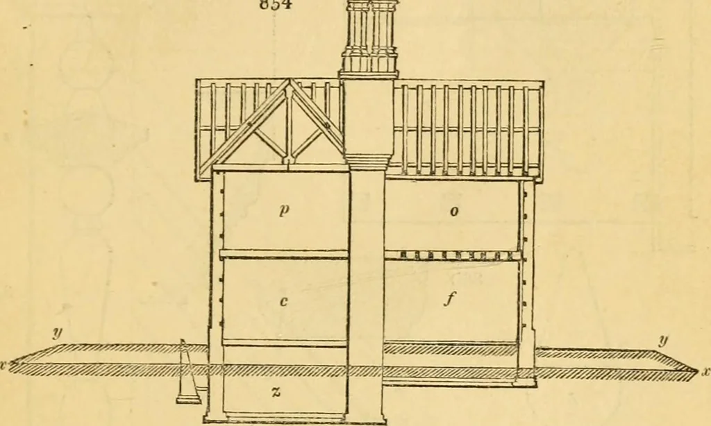 An illustration from An encyclopædia of cottage, farm, and villa architecture and furniture : containing numerous designs for dwellings from the cottage to the villa including farm houses, farmeries, and other agricultural buildings, several designs for country inns, public houses, and parochial schools, with the requisite fittings-up fixtures and furniture ; and appropriate offices, gardens and garden scenery ; each design accompanied by analytical and critical marks illustrative of the principles of archtiectural science and taste on whihc it is composed, 1836, leaf 444