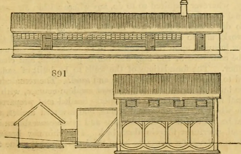 An illustration from An encyclopædia of cottage, farm, and villa architecture and furniture : containing numerous designs for dwellings from the cottage to the villa including farm houses, farmeries, and other agricultural buildings, several designs for country inns, public houses, and parochial schools, with the requisite fittings-up fixtures and furniture ; and appropriate offices, gardens and garden scenery ; each design accompanied by analytical and critical marks illustrative of the principles of archtiectural science and taste on whihc it is composed, 1836, leaf 458