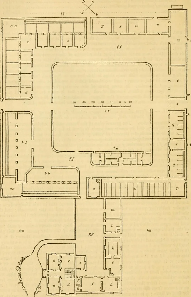 An illustration from An encyclopædia of cottage, farm, and villa architecture and furniture : containing numerous designs for dwellings from the cottage to the villa including farm houses, farmeries, and other agricultural buildings, several designs for country inns, public houses, and parochial schools, with the requisite fittings-up fixtures and furniture ; and appropriate offices, gardens and garden scenery ; each design accompanied by analytical and critical marks illustrative of the principles of archtiectural science and taste on whihc it is composed, 1836, leaf 465