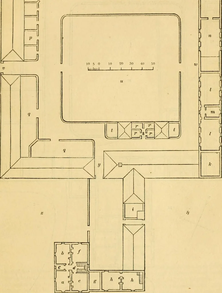 An illustration from An encyclopædia of cottage, farm, and villa architecture and furniture : containing numerous designs for dwellings from the cottage to the villa including farm houses, farmeries, and other agricultural buildings, several designs for country inns, public houses, and parochial schools, with the requisite fittings-up fixtures and furniture ; and appropriate offices, gardens and garden scenery ; each design accompanied by analytical and critical marks illustrative of the principles of archtiectural science and taste on whihc it is composed, 1836, leaf 468