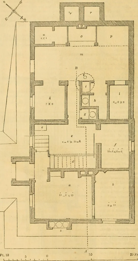 An illustration from An encyclopædia of cottage, farm, and villa architecture and furniture : containing numerous designs for dwellings from the cottage to the villa including farm houses, farmeries, and other agricultural buildings, several designs for country inns, public houses, and parochial schools, with the requisite fittings-up fixtures and furniture ; and appropriate offices, gardens and garden scenery ; each design accompanied by analytical and critical marks illustrative of the principles of archtiectural science and taste on whihc it is composed, 1836, leaf 47