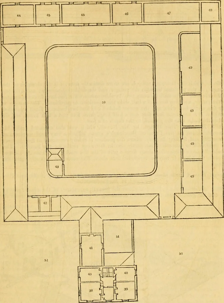 An illustration from An encyclopædia of cottage, farm, and villa architecture and furniture : containing numerous designs for dwellings from the cottage to the villa including farm houses, farmeries, and other agricultural buildings, several designs for country inns, public houses, and parochial schools, with the requisite fittings-up fixtures and furniture ; and appropriate offices, gardens and garden scenery ; each design accompanied by analytical and critical marks illustrative of the principles of archtiectural science and taste on whihc it is composed, 1836, leaf 470