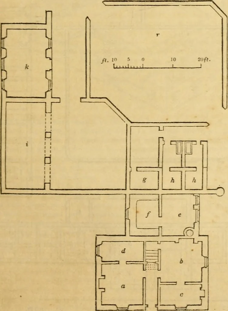 An illustration from An encyclopædia of cottage, farm, and villa architecture and furniture : containing numerous designs for dwellings from the cottage to the villa including farm houses, farmeries, and other agricultural buildings, several designs for country inns, public houses, and parochial schools, with the requisite fittings-up fixtures and furniture ; and appropriate offices, gardens and garden scenery ; each design accompanied by analytical and critical marks illustrative of the principles of archtiectural science and taste on whihc it is composed, 1836, leaf 478