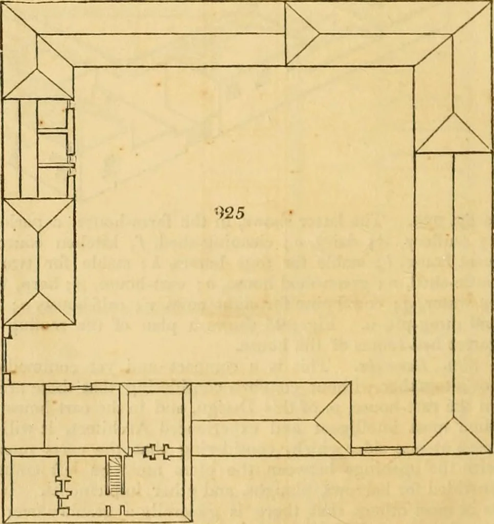An illustration from An encyclopædia of cottage, farm, and villa architecture and furniture : containing numerous designs for dwellings from the cottage to the villa including farm houses, farmeries, and other agricultural buildings, several designs for country inns, public houses, and parochial schools, with the requisite fittings-up fixtures and furniture ; and appropriate offices, gardens and garden scenery ; each design accompanied by analytical and critical marks illustrative of the principles of archtiectural science and taste on whihc it is composed, 1836, leaf 481