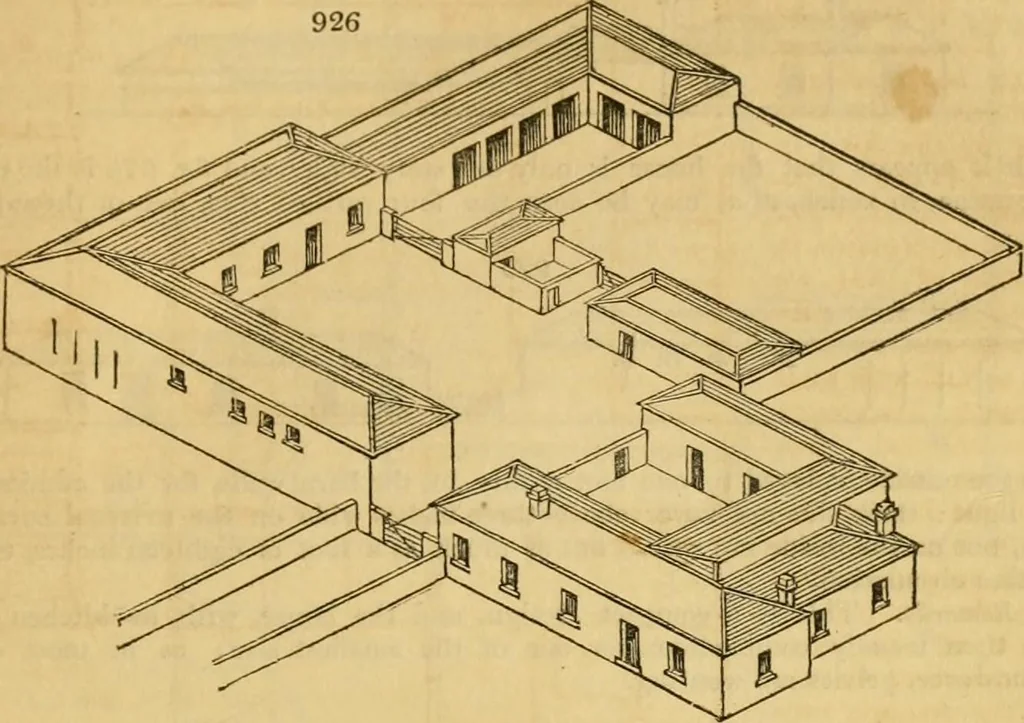 An illustration from An encyclopædia of cottage, farm, and villa architecture and furniture : containing numerous designs for dwellings from the cottage to the villa including farm houses, farmeries, and other agricultural buildings, several designs for country inns, public houses, and parochial schools, with the requisite fittings-up fixtures and furniture ; and appropriate offices, gardens and garden scenery ; each design accompanied by analytical and critical marks illustrative of the principles of archtiectural science and taste on whihc it is composed, 1836, leaf 482