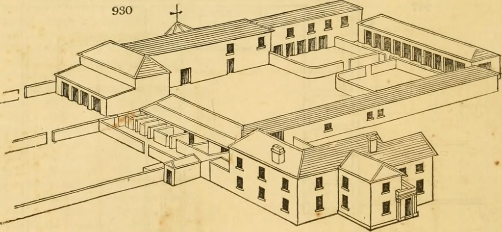 An illustration from An encyclopædia of cottage, farm, and villa architecture and furniture : containing numerous designs for dwellings from the cottage to the villa including farm houses, farmeries, and other agricultural buildings, several designs for country inns, public houses, and parochial schools, with the requisite fittings-up fixtures and furniture ; and appropriate offices, gardens and garden scenery ; each design accompanied by analytical and critical marks illustrative of the principles of archtiectural science and taste on whihc it is composed, 1836, leaf 483
