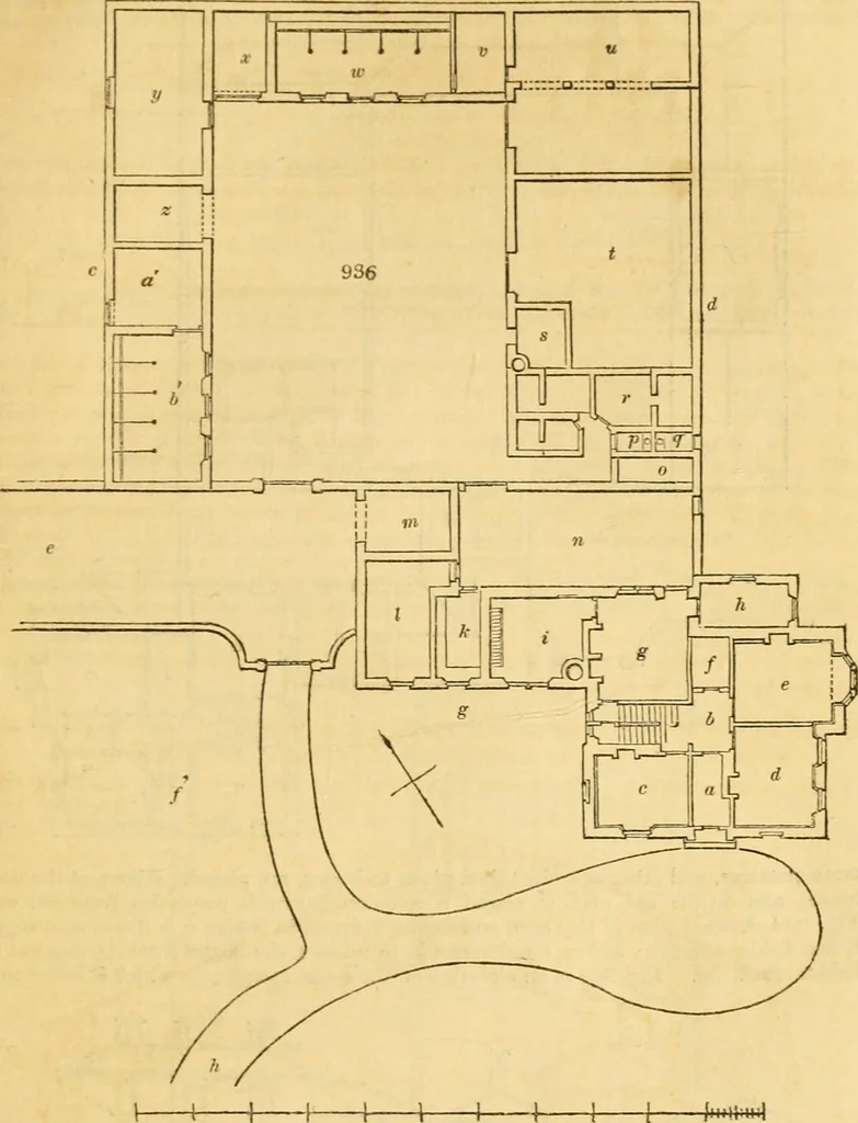 An illustration from An encyclopædia of cottage, farm, and villa architecture and furniture : containing numerous designs for dwellings from the cottage to the villa including farm houses, farmeries, and other agricultural buildings, several designs for country inns, public houses, and parochial schools, with the requisite fittings-up fixtures and furniture ; and appropriate offices, gardens and garden scenery ; each design accompanied by analytical and critical marks illustrative of the principles of archtiectural science and taste on whihc it is composed, 1836, leaf 486