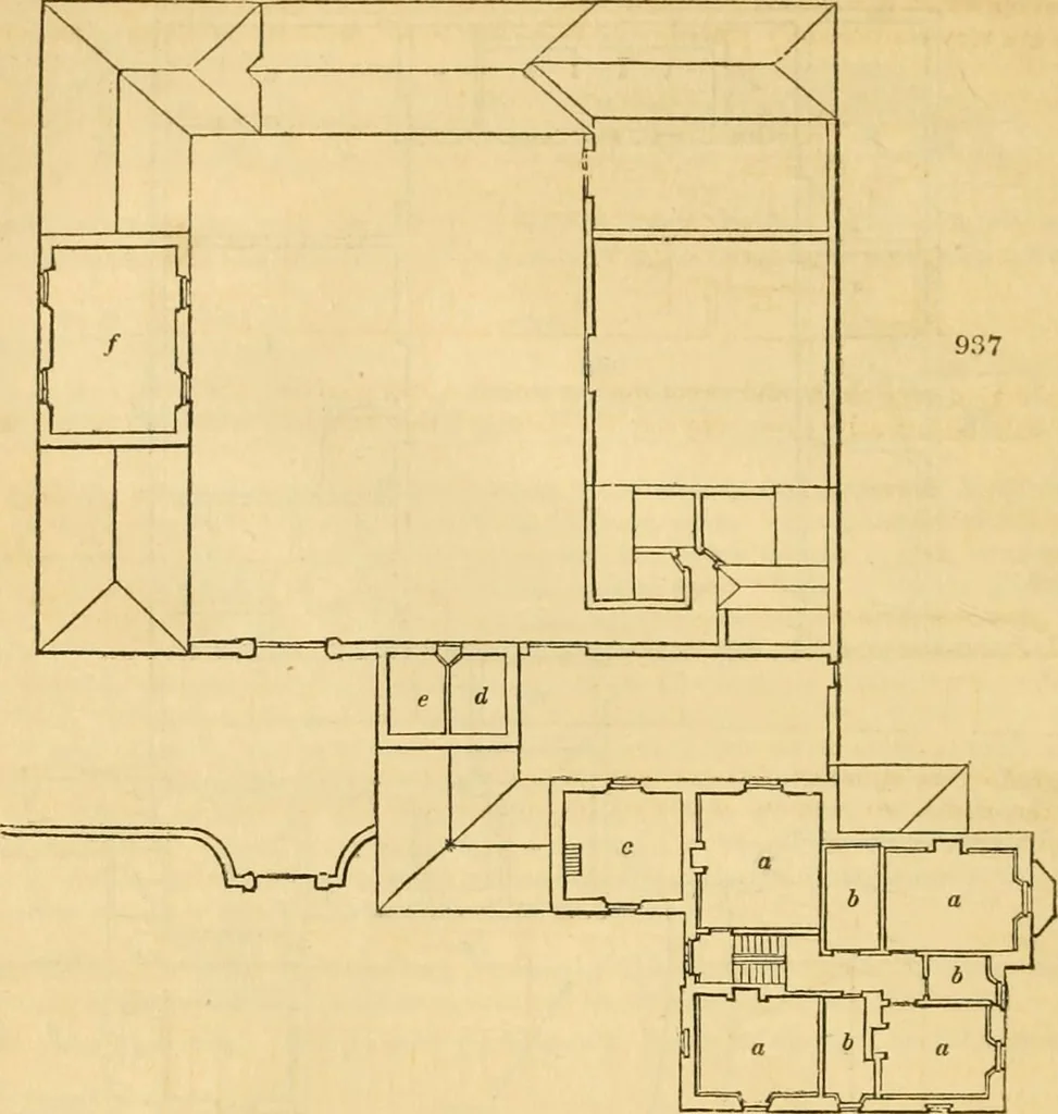 An illustration from An encyclopædia of cottage, farm, and villa architecture and furniture : containing numerous designs for dwellings from the cottage to the villa including farm houses, farmeries, and other agricultural buildings, several designs for country inns, public houses, and parochial schools, with the requisite fittings-up fixtures and furniture ; and appropriate offices, gardens and garden scenery ; each design accompanied by analytical and critical marks illustrative of the principles of archtiectural science and taste on whihc it is composed, 1836, leaf 487