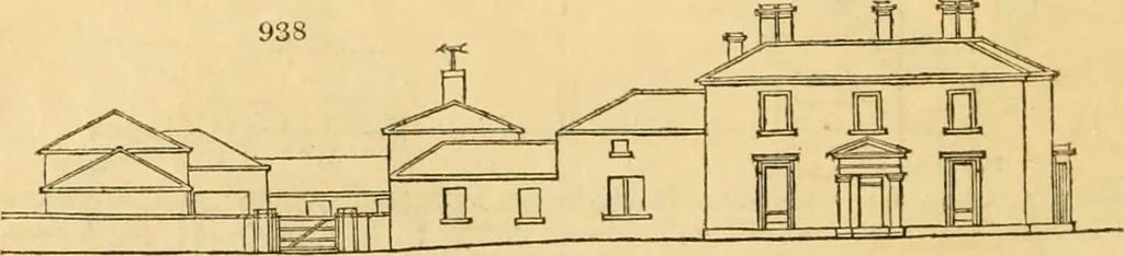 An illustration from An encyclopædia of cottage, farm, and villa architecture and furniture : containing numerous designs for dwellings from the cottage to the villa including farm houses, farmeries, and other agricultural buildings, several designs for country inns, public houses, and parochial schools, with the requisite fittings-up fixtures and furniture ; and appropriate offices, gardens and garden scenery ; each design accompanied by analytical and critical marks illustrative of the principles of archtiectural science and taste on whihc it is composed, 1836, leaf 487