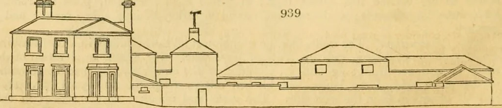 An illustration from An encyclopædia of cottage, farm, and villa architecture and furniture : containing numerous designs for dwellings from the cottage to the villa including farm houses, farmeries, and other agricultural buildings, several designs for country inns, public houses, and parochial schools, with the requisite fittings-up fixtures and furniture ; and appropriate offices, gardens and garden scenery ; each design accompanied by analytical and critical marks illustrative of the principles of archtiectural science and taste on whihc it is composed, 1836, leaf 487