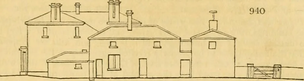 An illustration from An encyclopædia of cottage, farm, and villa architecture and furniture : containing numerous designs for dwellings from the cottage to the villa including farm houses, farmeries, and other agricultural buildings, several designs for country inns, public houses, and parochial schools, with the requisite fittings-up fixtures and furniture ; and appropriate offices, gardens and garden scenery ; each design accompanied by analytical and critical marks illustrative of the principles of archtiectural science and taste on whihc it is composed, 1836, leaf 488