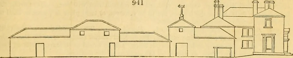An illustration from An encyclopædia of cottage, farm, and villa architecture and furniture : containing numerous designs for dwellings from the cottage to the villa including farm houses, farmeries, and other agricultural buildings, several designs for country inns, public houses, and parochial schools, with the requisite fittings-up fixtures and furniture ; and appropriate offices, gardens and garden scenery ; each design accompanied by analytical and critical marks illustrative of the principles of archtiectural science and taste on whihc it is composed, 1836, leaf 488