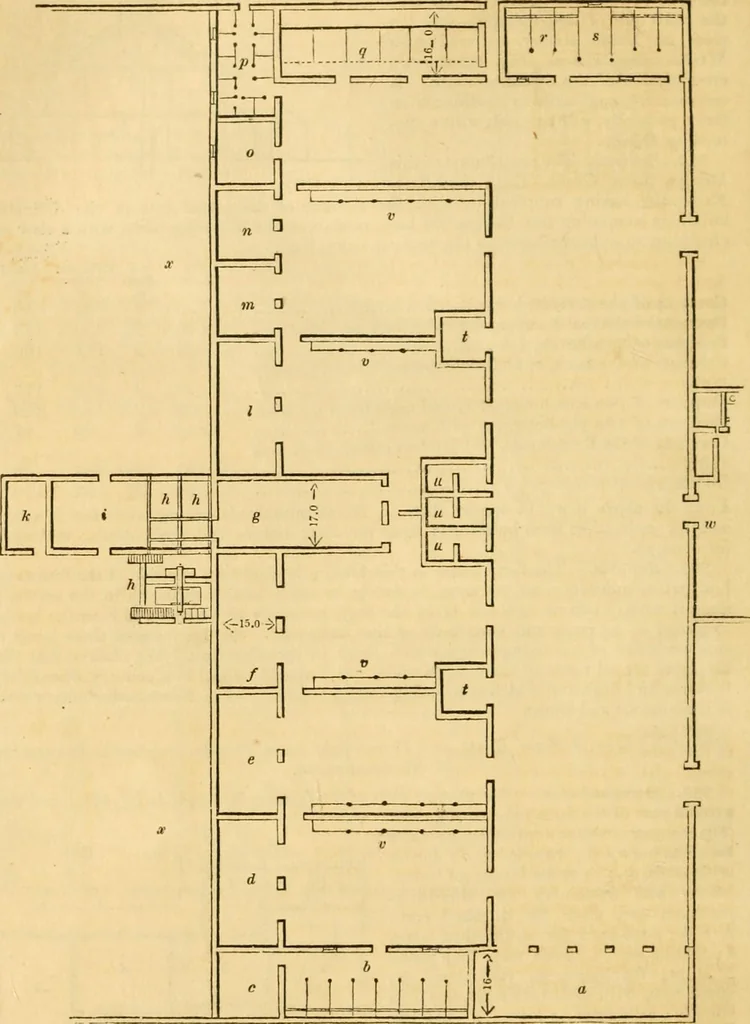 An illustration from An encyclopædia of cottage, farm, and villa architecture and furniture : containing numerous designs for dwellings from the cottage to the villa including farm houses, farmeries, and other agricultural buildings, several designs for country inns, public houses, and parochial schools, with the requisite fittings-up fixtures and furniture ; and appropriate offices, gardens and garden scenery ; each design accompanied by analytical and critical marks illustrative of the principles of archtiectural science and taste on whihc it is composed, 1836, leaf 501