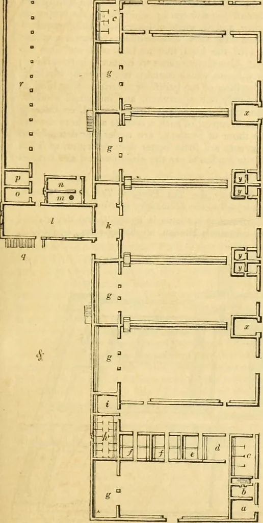 An illustration from An encyclopædia of cottage, farm, and villa architecture and furniture : containing numerous designs for dwellings from the cottage to the villa including farm houses, farmeries, and other agricultural buildings, several designs for country inns, public houses, and parochial schools, with the requisite fittings-up fixtures and furniture ; and appropriate offices, gardens and garden scenery ; each design accompanied by analytical and critical marks illustrative of the principles of archtiectural science and taste on whihc it is composed, 1836, leaf 504