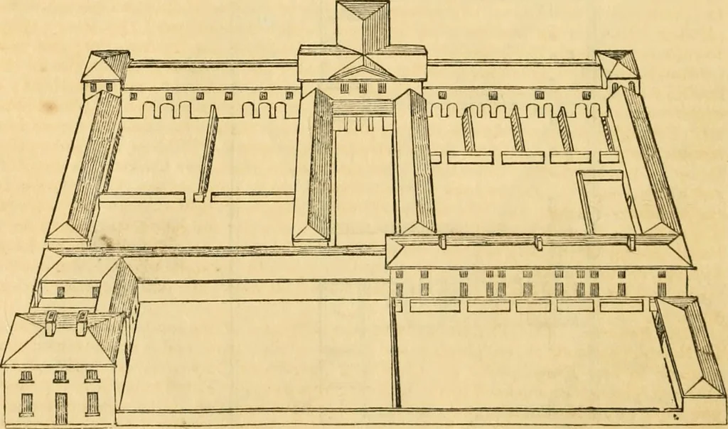 An illustration from An encyclopædia of cottage, farm, and villa architecture and furniture : containing numerous designs for dwellings from the cottage to the villa including farm houses, farmeries, and other agricultural buildings, several designs for country inns, public houses, and parochial schools, with the requisite fittings-up fixtures and furniture ; and appropriate offices, gardens and garden scenery ; each design accompanied by analytical and critical marks illustrative of the principles of archtiectural science and taste on whihc it is composed, 1836, leaf 505