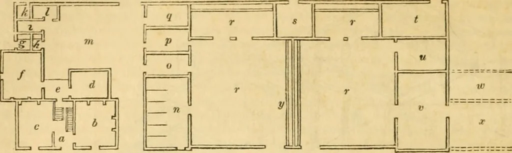 An illustration from An encyclopædia of cottage, farm, and villa architecture and furniture : containing numerous designs for dwellings from the cottage to the villa including farm houses, farmeries, and other agricultural buildings, several designs for country inns, public houses, and parochial schools, with the requisite fittings-up fixtures and furniture ; and appropriate offices, gardens and garden scenery ; each design accompanied by analytical and critical marks illustrative of the principles of archtiectural science and taste on whihc it is composed, 1836, leaf 509