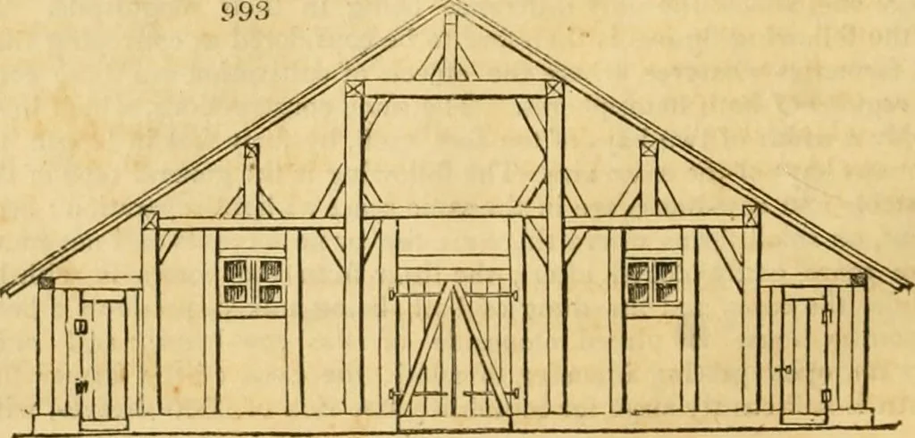 An illustration from An encyclopædia of cottage, farm, and villa architecture and furniture : containing numerous designs for dwellings from the cottage to the villa including farm houses, farmeries, and other agricultural buildings, several designs for country inns, public houses, and parochial schools, with the requisite fittings-up fixtures and furniture ; and appropriate offices, gardens and garden scenery ; each design accompanied by analytical and critical marks illustrative of the principles of archtiectural science and taste on whihc it is composed, 1836, leaf 521