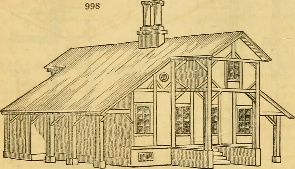 An illustration from An encyclopædia of cottage, farm, and villa architecture and furniture : containing numerous designs for dwellings from the cottage to the villa including farm houses, farmeries, and other agricultural buildings, several designs for country inns, public houses, and parochial schools, with the requisite fittings-up fixtures and furniture ; and appropriate offices, gardens and garden scenery ; each design accompanied by analytical and critical marks illustrative of the principles of archtiectural science and taste on whihc it is composed, 1836, leaf 524