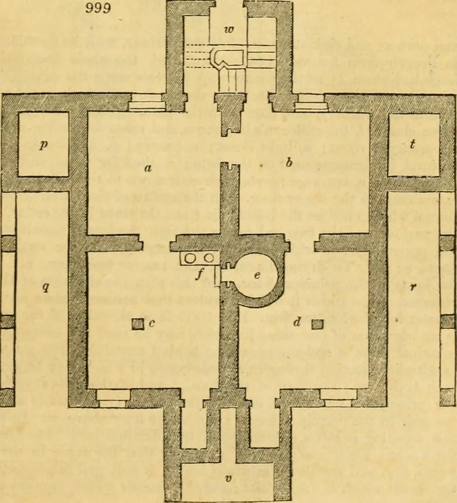 An illustration from An encyclopædia of cottage, farm, and villa architecture and furniture : containing numerous designs for dwellings from the cottage to the villa including farm houses, farmeries, and other agricultural buildings, several designs for country inns, public houses, and parochial schools, with the requisite fittings-up fixtures and furniture ; and appropriate offices, gardens and garden scenery ; each design accompanied by analytical and critical marks illustrative of the principles of archtiectural science and taste on whihc it is composed, 1836, leaf 524