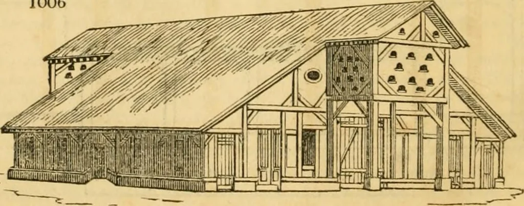 An illustration from An encyclopædia of cottage, farm, and villa architecture and furniture : containing numerous designs for dwellings from the cottage to the villa including farm houses, farmeries, and other agricultural buildings, several designs for country inns, public houses, and parochial schools, with the requisite fittings-up fixtures and furniture ; and appropriate offices, gardens and garden scenery ; each design accompanied by analytical and critical marks illustrative of the principles of archtiectural science and taste on whihc it is composed, 1836, leaf 527
