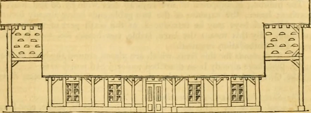 An illustration from An encyclopædia of cottage, farm, and villa architecture and furniture : containing numerous designs for dwellings from the cottage to the villa including farm houses, farmeries, and other agricultural buildings, several designs for country inns, public houses, and parochial schools, with the requisite fittings-up fixtures and furniture ; and appropriate offices, gardens and garden scenery ; each design accompanied by analytical and critical marks illustrative of the principles of archtiectural science and taste on whihc it is composed, 1836, leaf 530