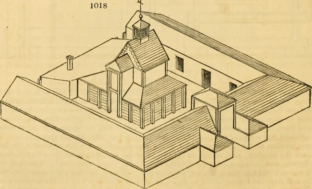 An illustration from An encyclopædia of cottage, farm, and villa architecture and furniture : containing numerous designs for dwellings from the cottage to the villa including farm houses, farmeries, and other agricultural buildings, several designs for country inns, public houses, and parochial schools, with the requisite fittings-up fixtures and furniture ; and appropriate offices, gardens and garden scenery ; each design accompanied by analytical and critical marks illustrative of the principles of archtiectural science and taste on whihc it is composed, 1836, leaf 531